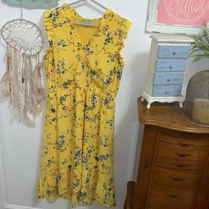 Loft yellow floral size 10 high low midi dress